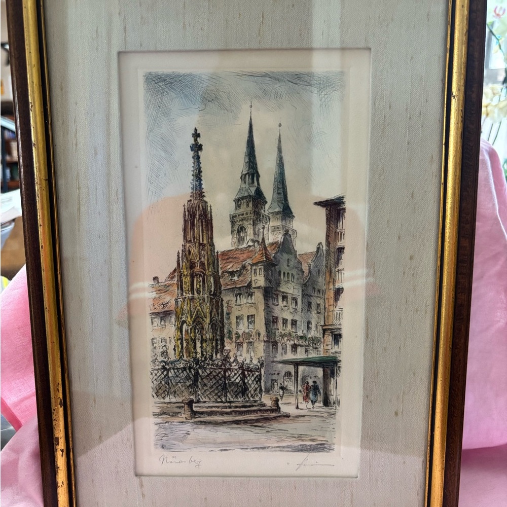 Schöner Brunnen fountain in Nuremberg Germany print